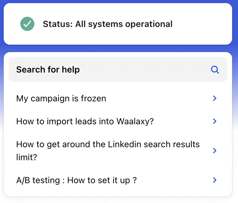 Centre d'aide FAQ interface Waalaxy