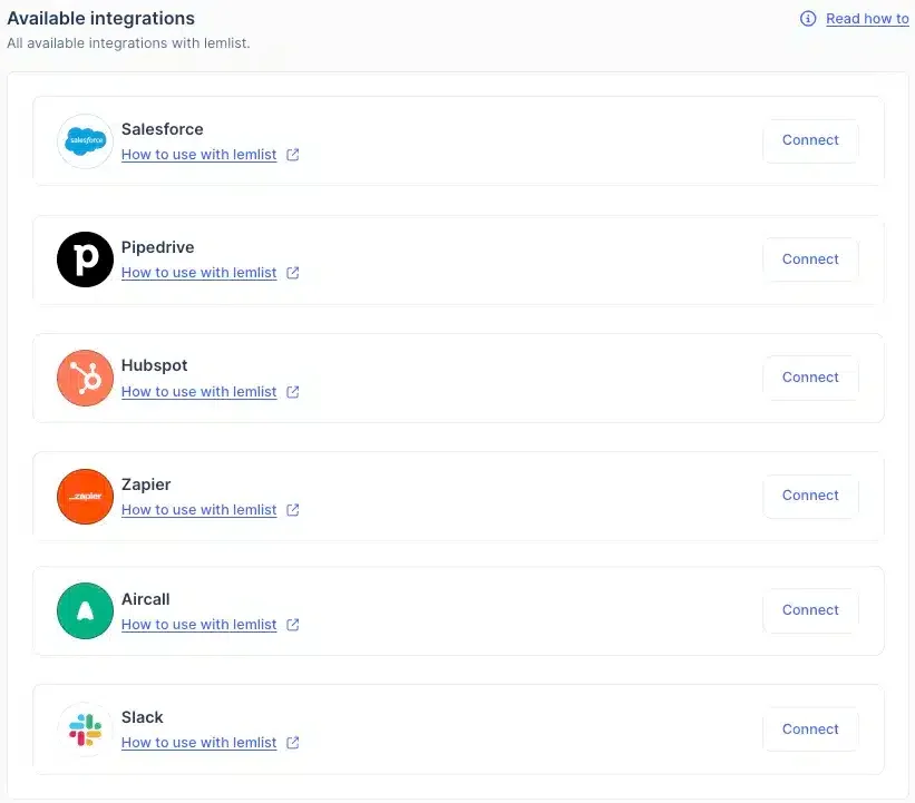 Intégrations disponibles prospection LinkedIn