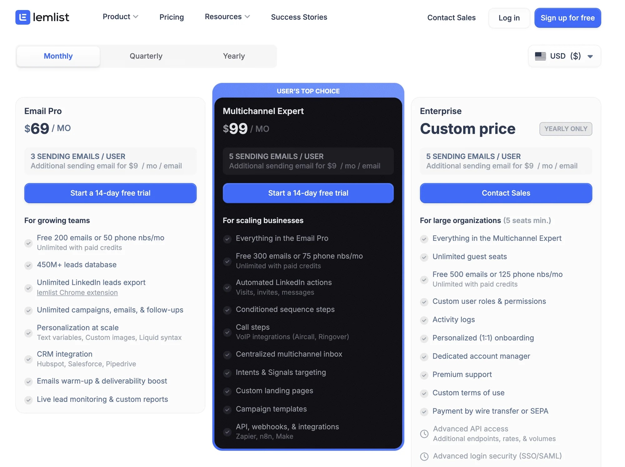 Comparaison plans tarification Lemlist