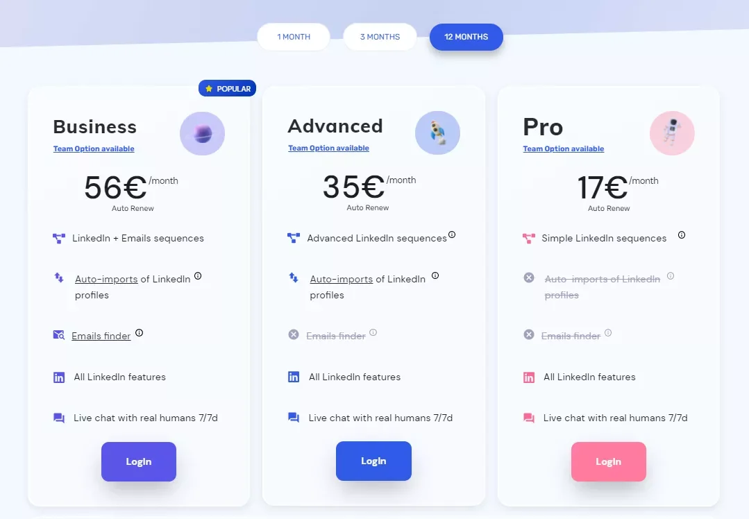 Comparaison plans tarification Waalaxy LinkedIn