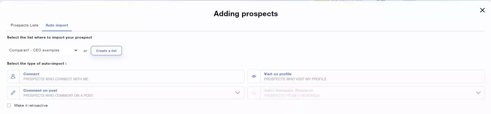 Auto-import prospects Waalaxy