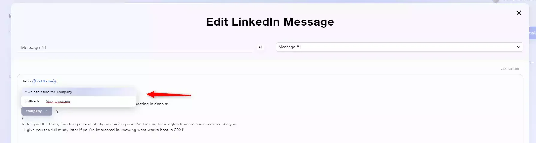Éditer message LinkedIn personnalisation Waalaxy