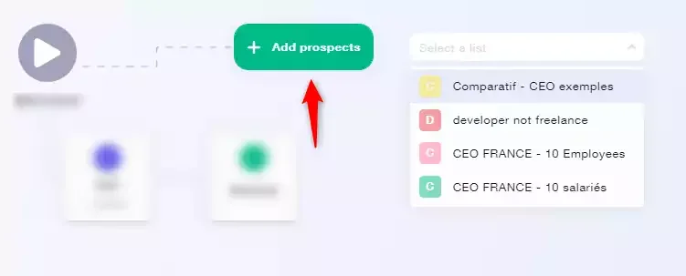 Interface Waalaxy ajouter prospects listes