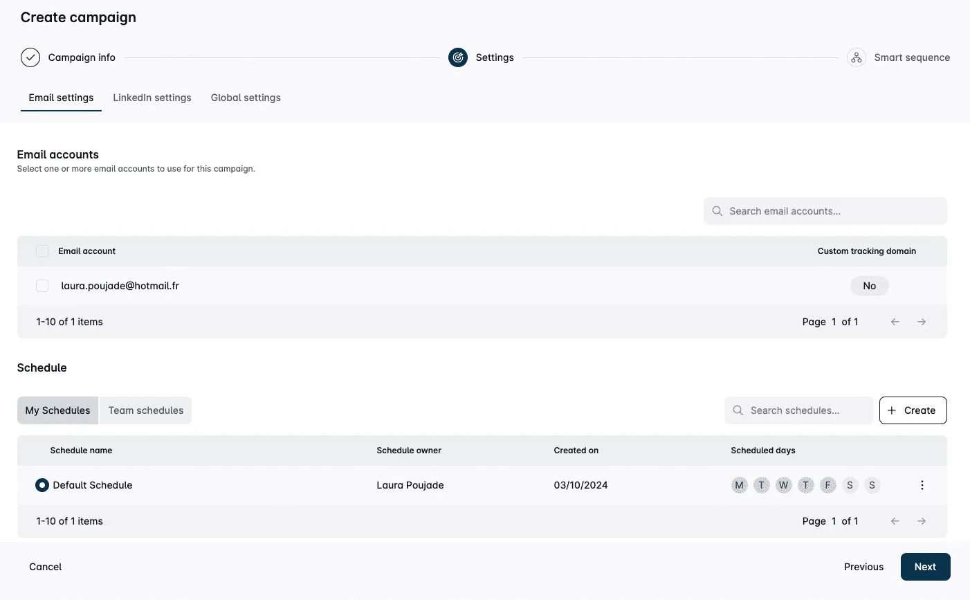 Interface para configurar a sua campanha de prospeção Leadin