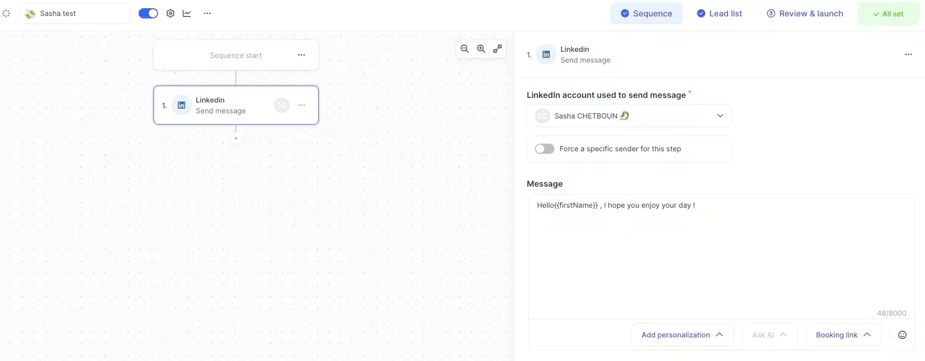Séquence message LinkedIn Waalaxy