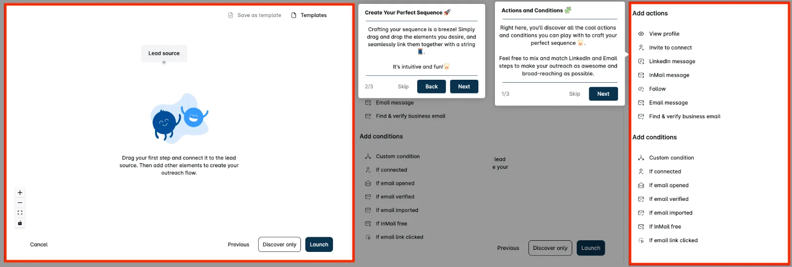 Interface voor het maken van actiereeksen voor Leadin-campagnes