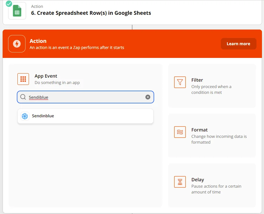 Create spreadsheet row Google Sheets Zapier
