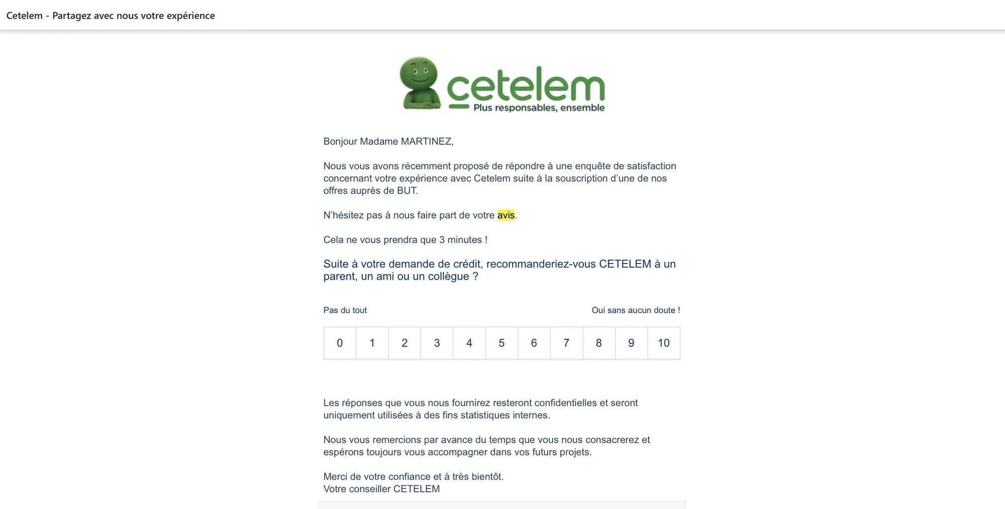 Email marketing exemple : solliciter un avis client.