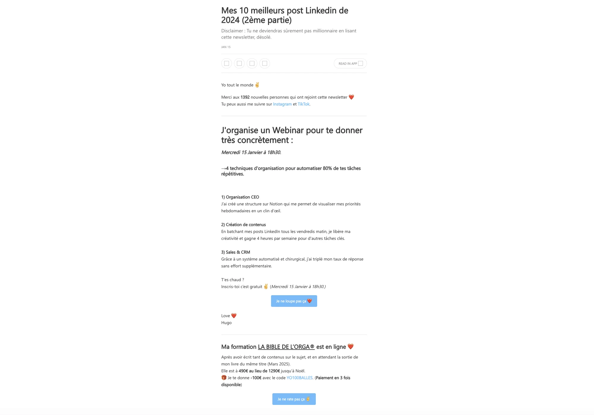 Email marketing exemple : fidéliser avec une promotion.
