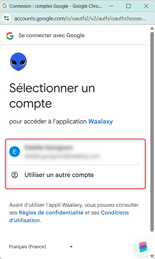 Authentification Google sur Waalaxy