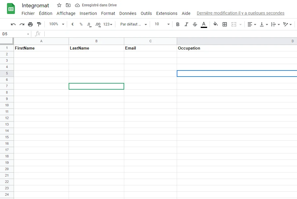 Integromat Google Sheets template prospection