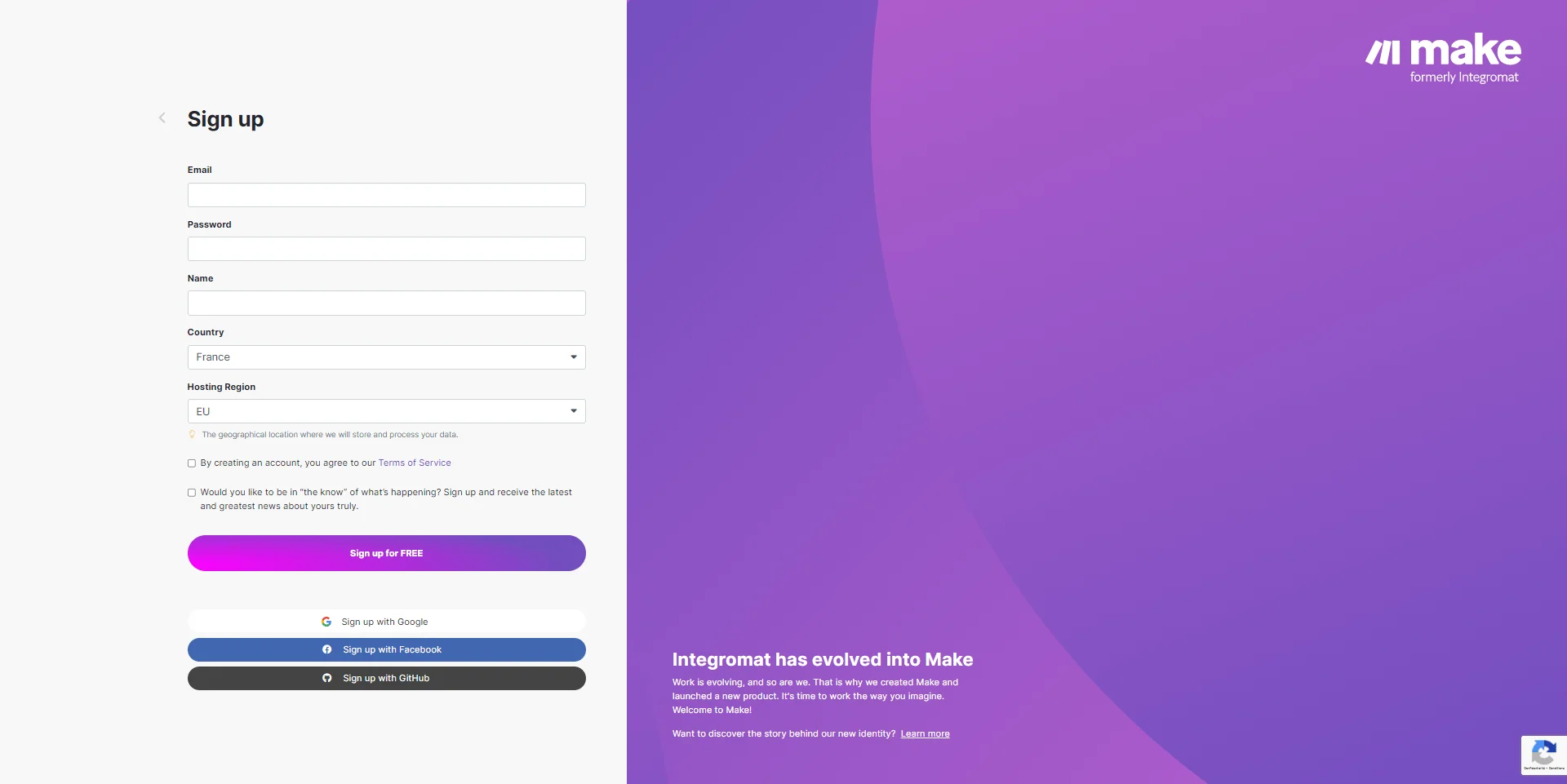 Make formulaire inscription plateforme