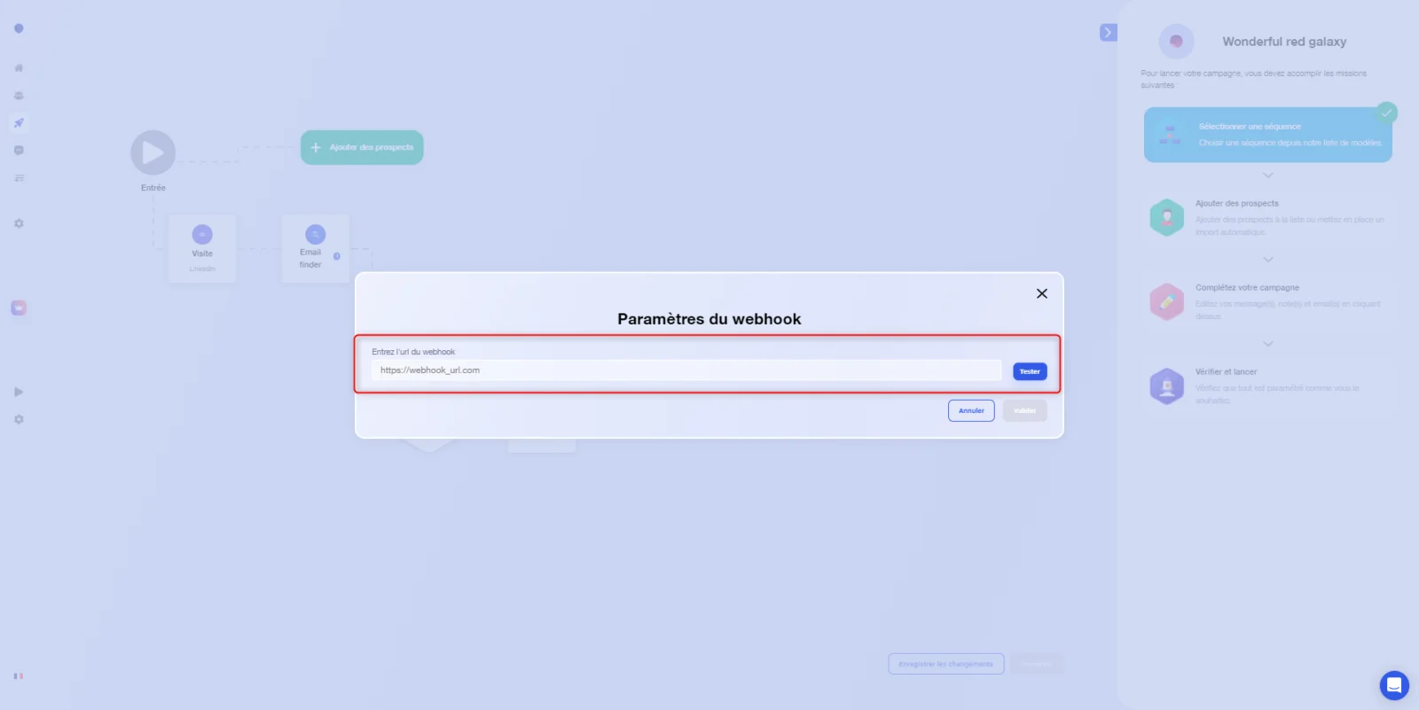 Paramètres webhook Waalaxy