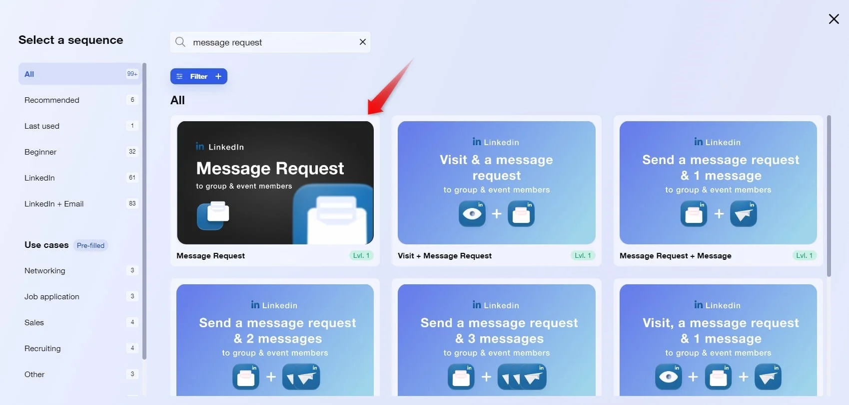 Message request sequences LinkedIn Waalaxy