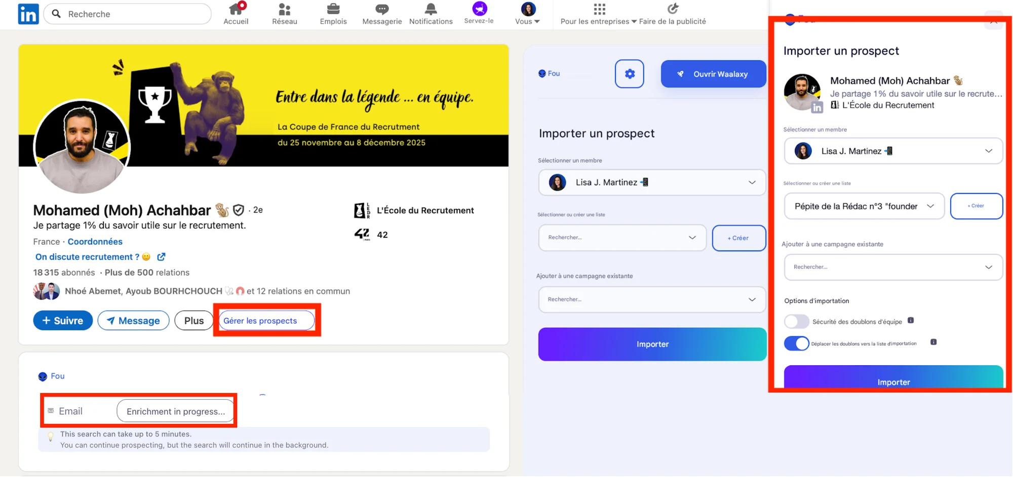 Enrichir les listes depuis LinkedIn avec Waalaxy.