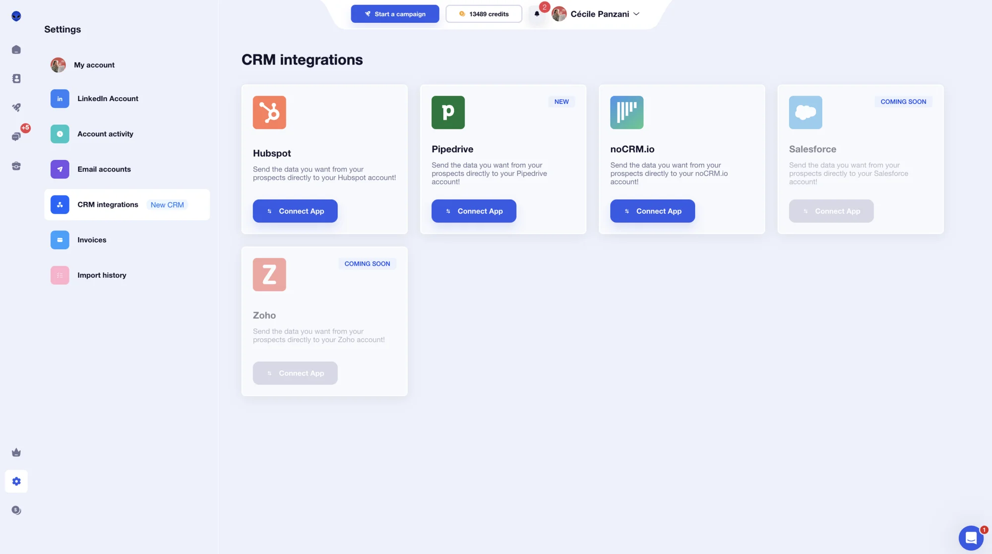 Waalaxy crm integrations