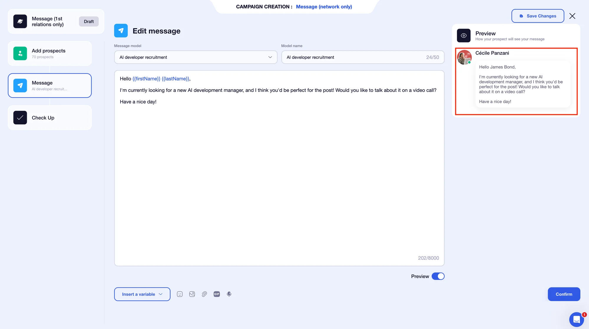 Waalaxy preview message