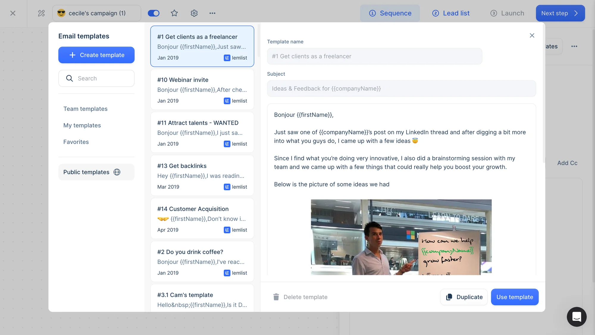 Lemlist email template