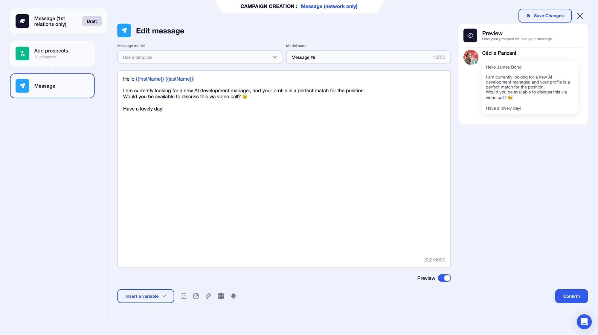 Waalaxy message preview