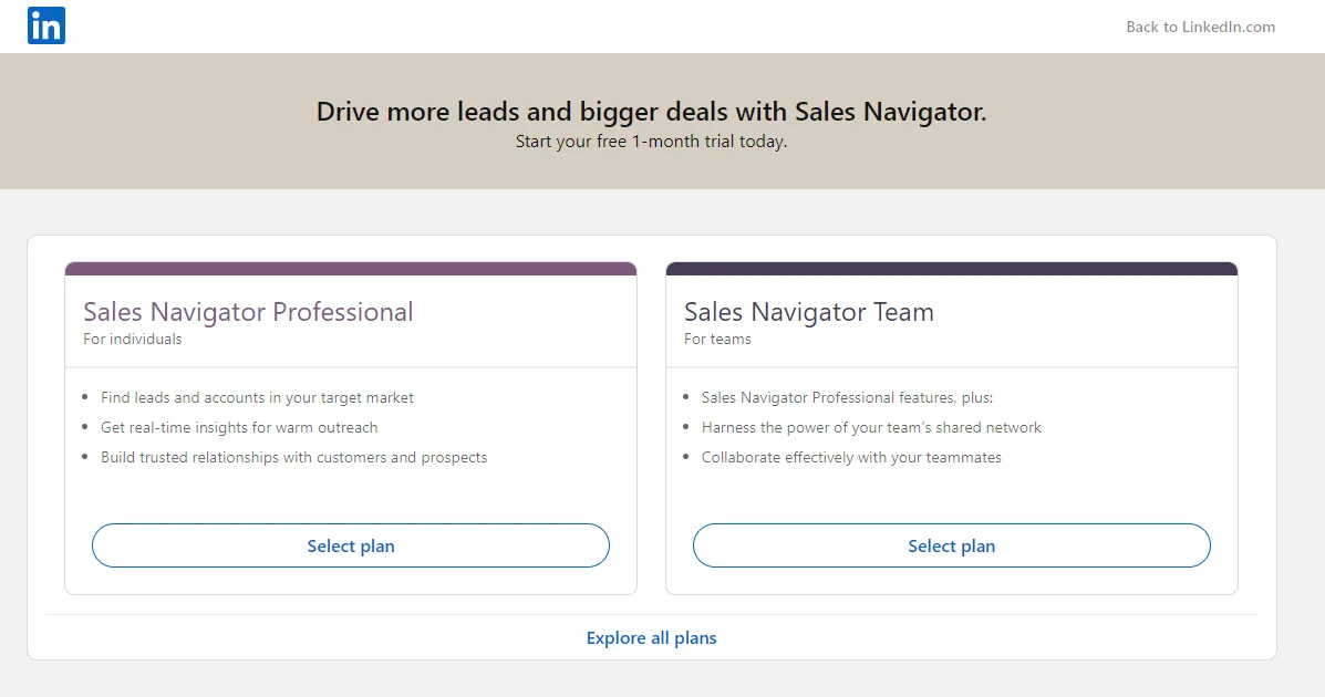 Sales Navigator pricing plans comparison