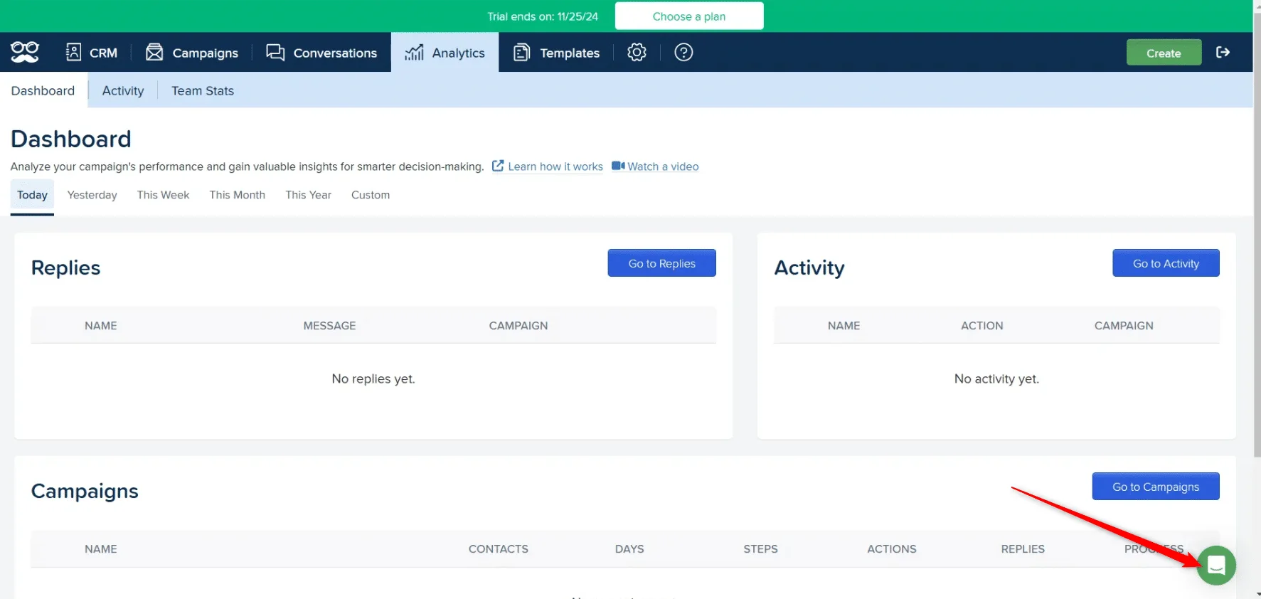 Dashboard analytics campagne Waalaxy
