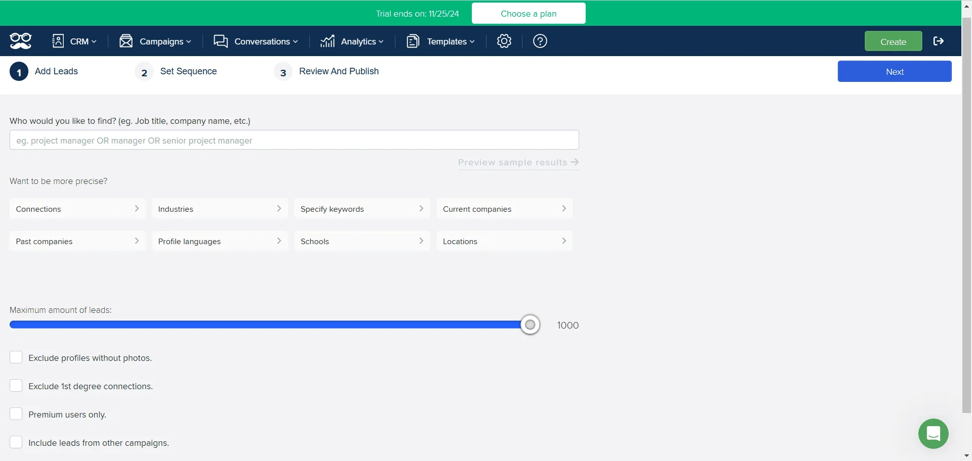 Add leads search filters Waalaxy