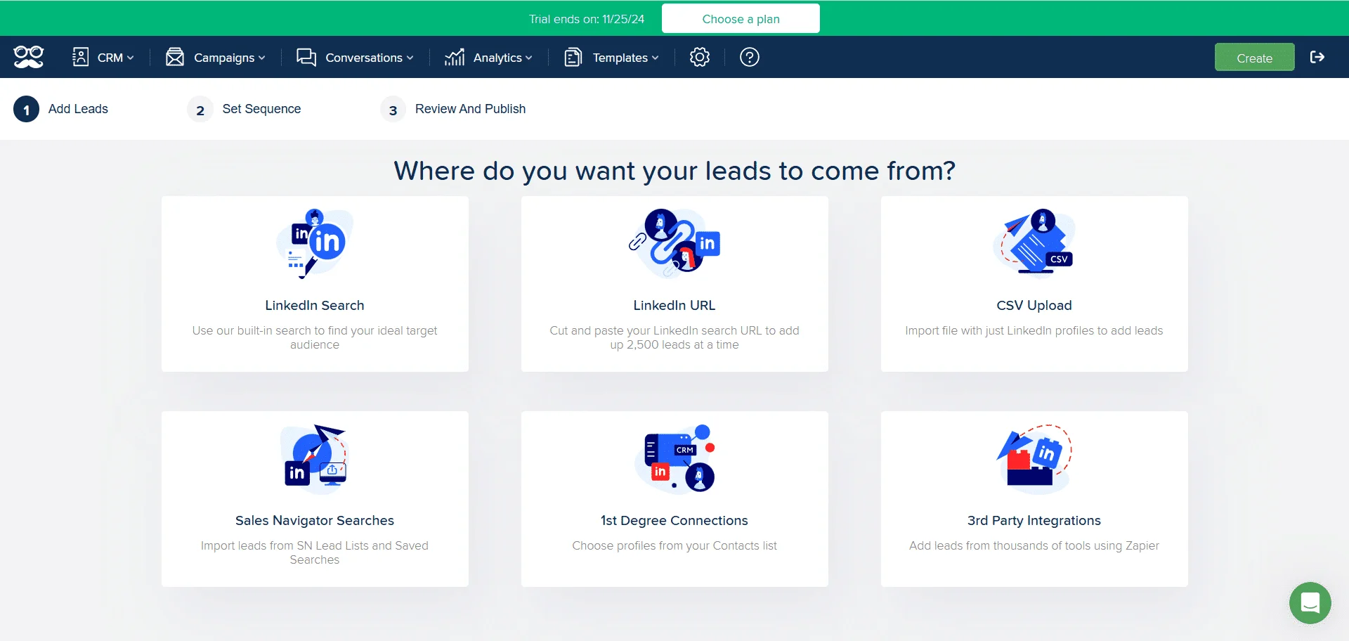 Lead sources import options Waalaxy
