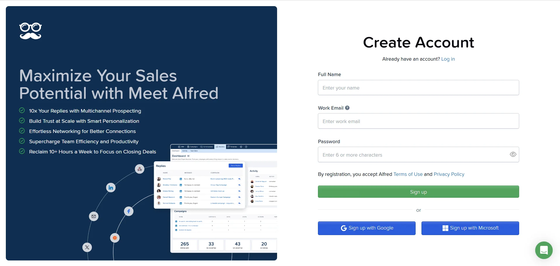 Create account Meet Alfred sales platform