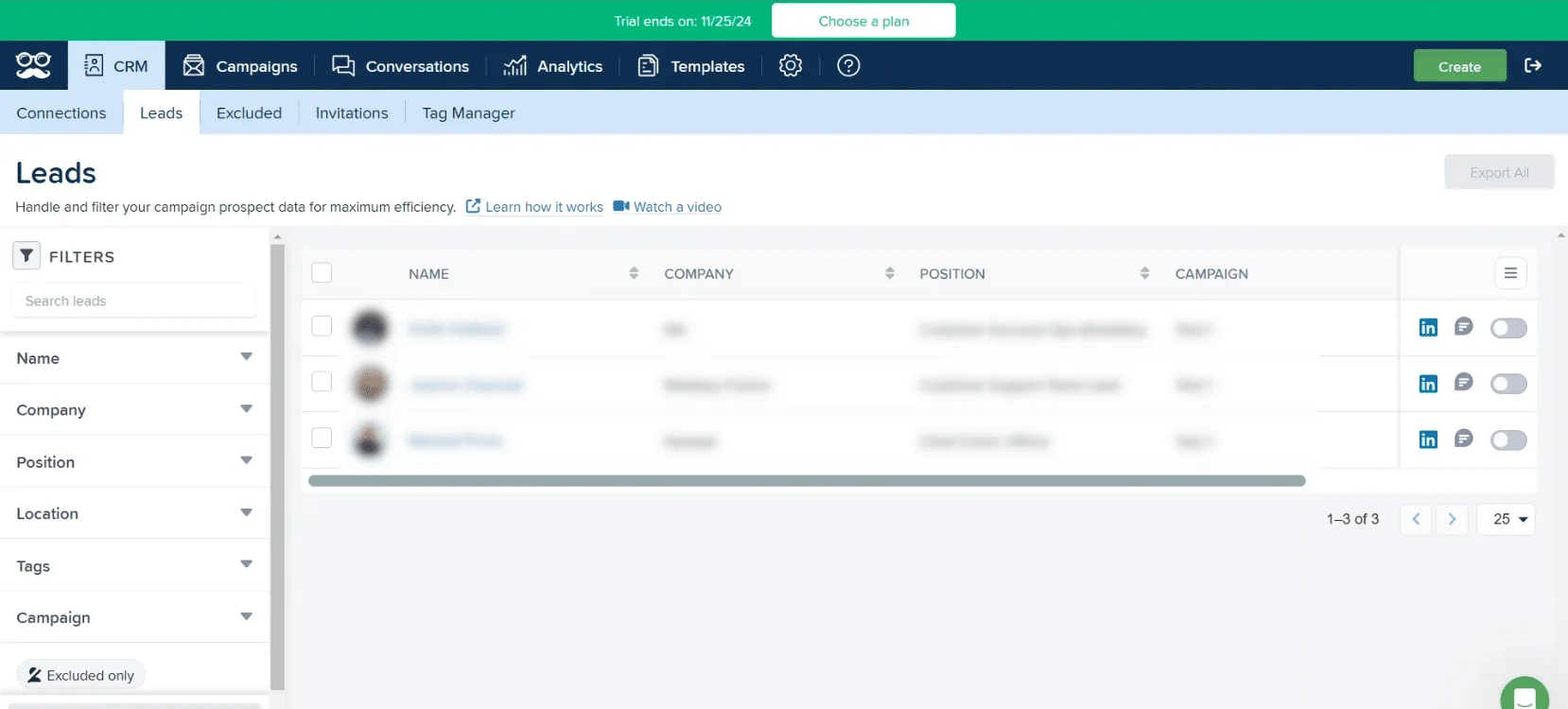 Gestion leads prospection CRM Waalaxy