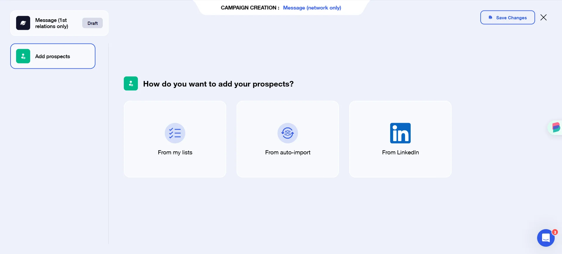 Interface campagne Waalaxy ajout prospects