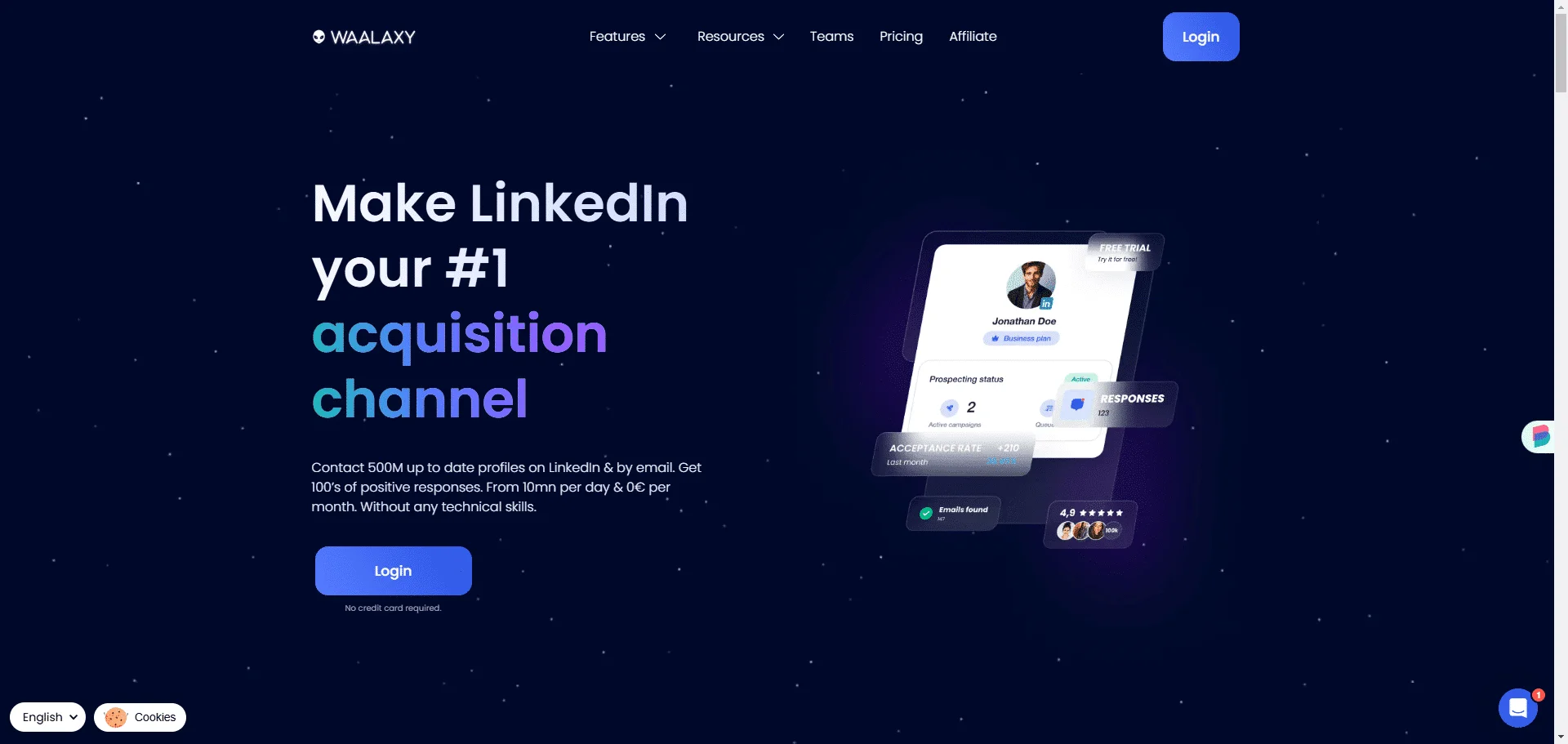 Interface plateforme acquisition LinkedIn Waalaxy