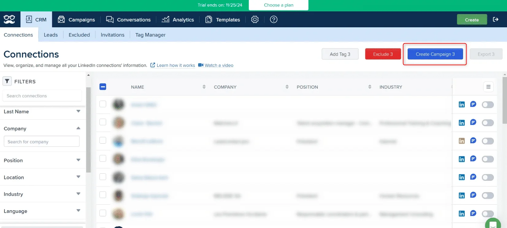 CRM Waalaxy gestion connexions LinkedIn