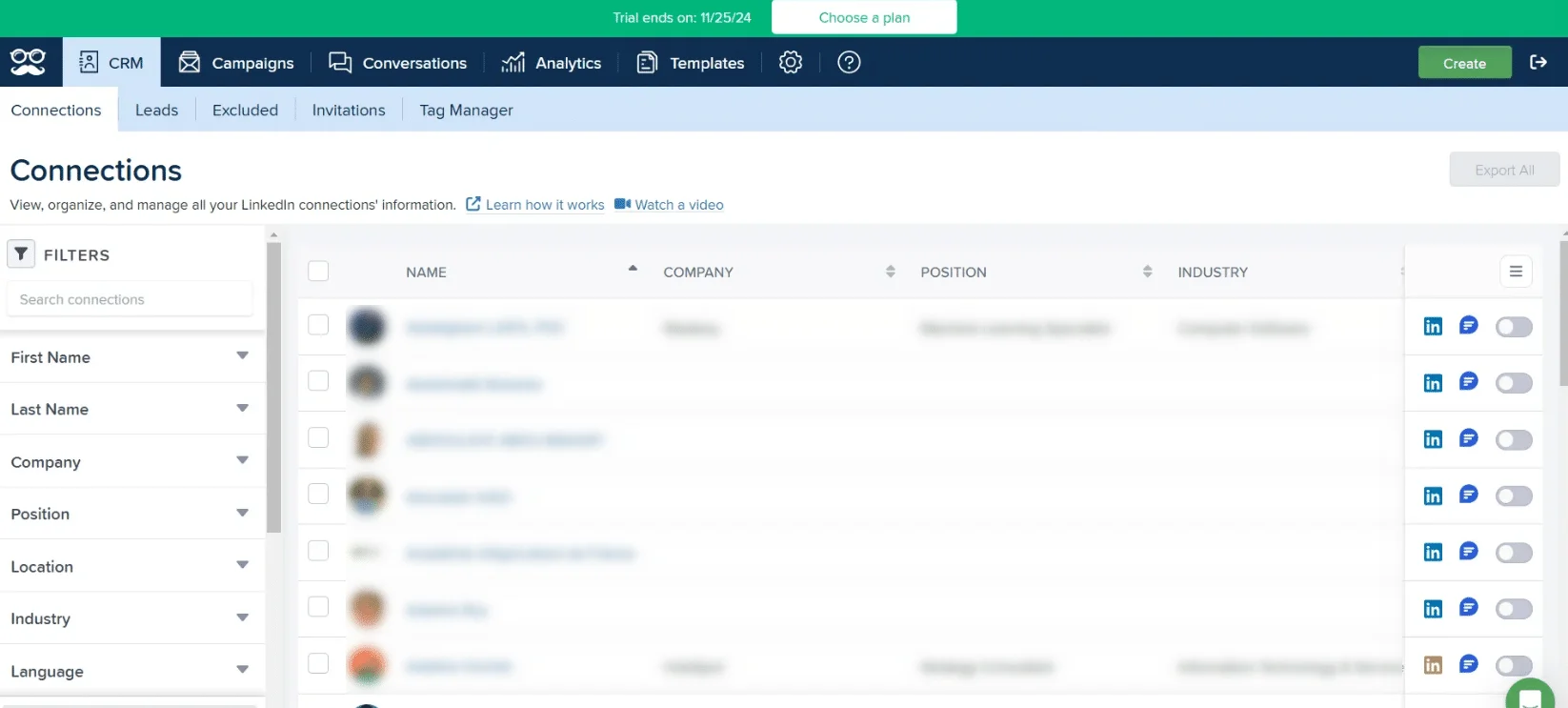 CRM Waalaxy gestion connexions LinkedIn