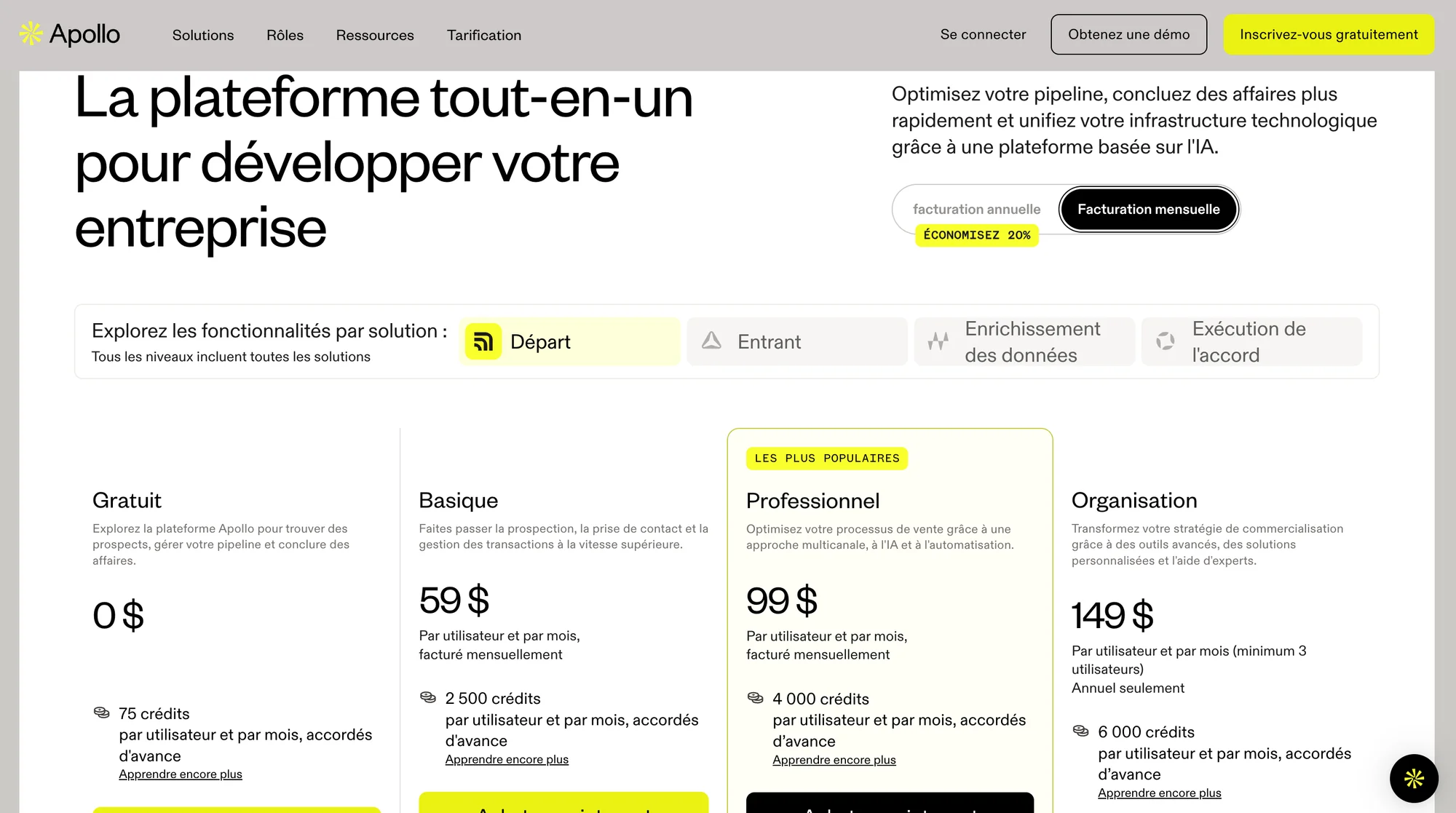 apollo.io prix