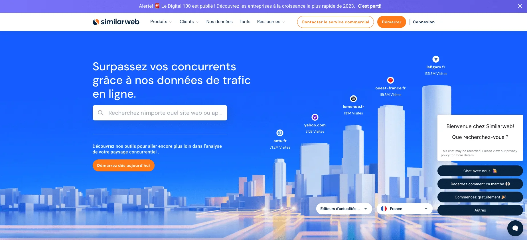 Aperçu de la page d'accueil de l'outil SimilarWeb