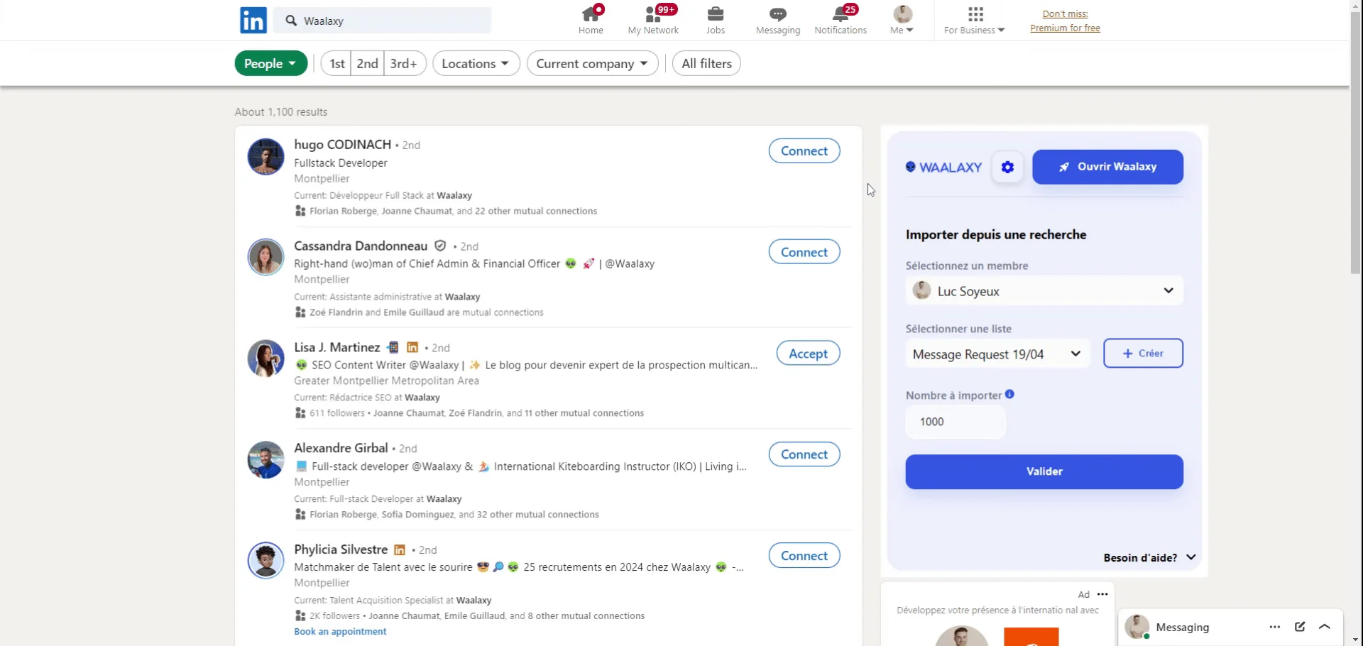 Waalaxy Team Plan: Cross-account lead import