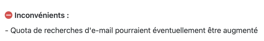 Inconvénients quota recherches email