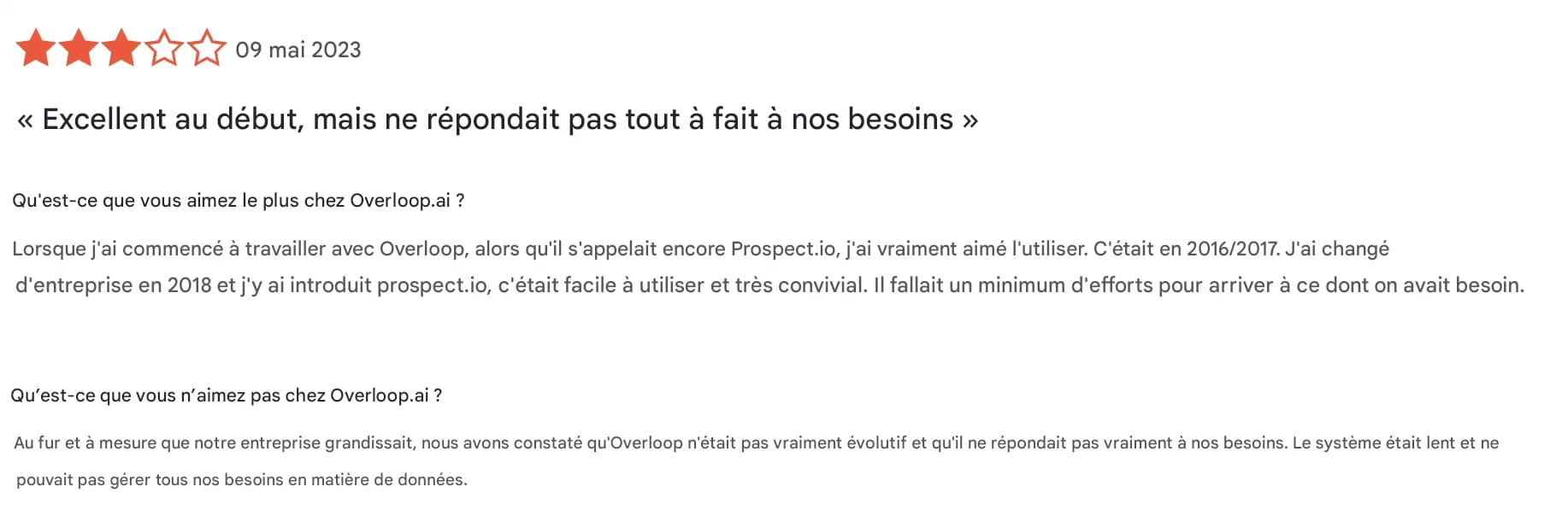 Avis client étoiles 4/5, date 2023-10-28, texte positif sur service rapide et efficace, mentionne des problèmes de réponses. Contexte: forum d'évaluation.
