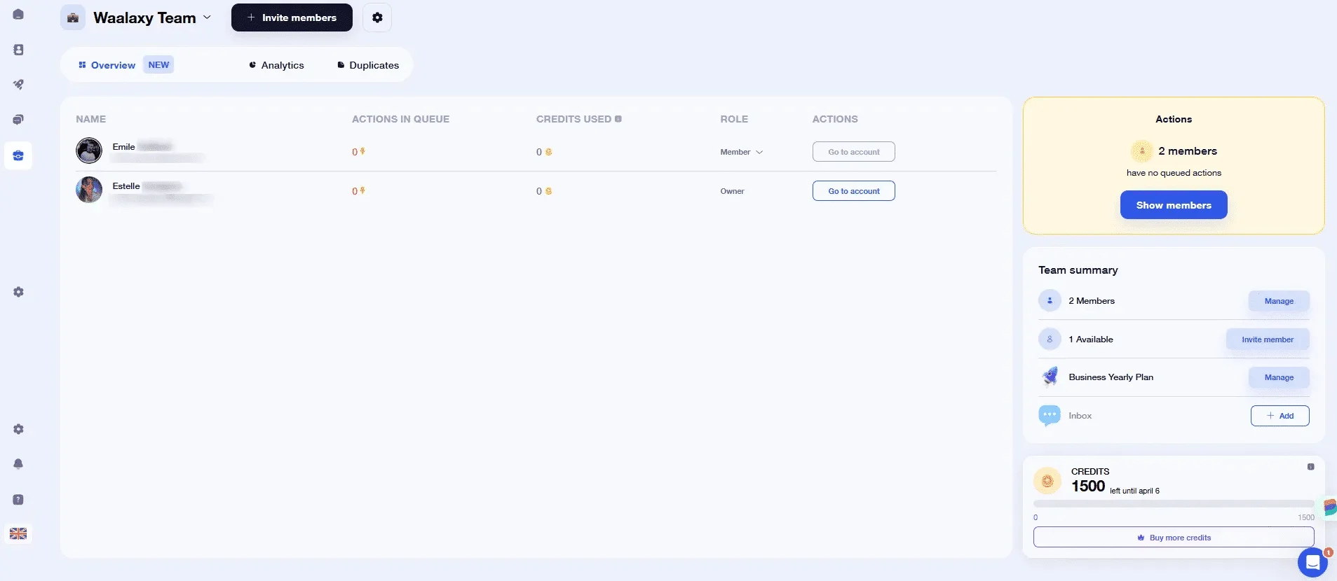 Waalaxy team overview members credits
