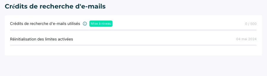 Compteur de crédits de recherche d'emails sur Octopus CRM