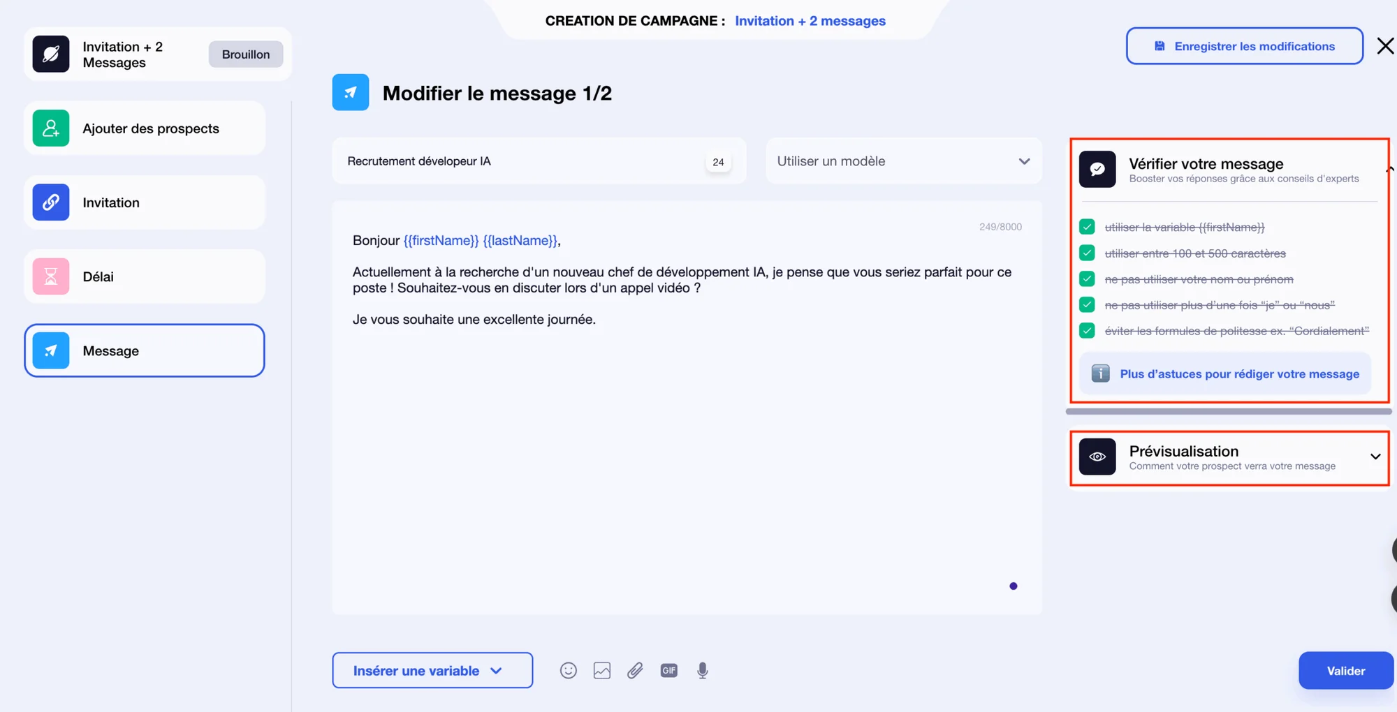 Message personnalisé Waalaxy