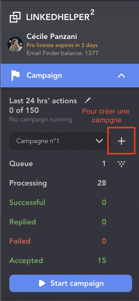 Création campagne - LinkedHelper