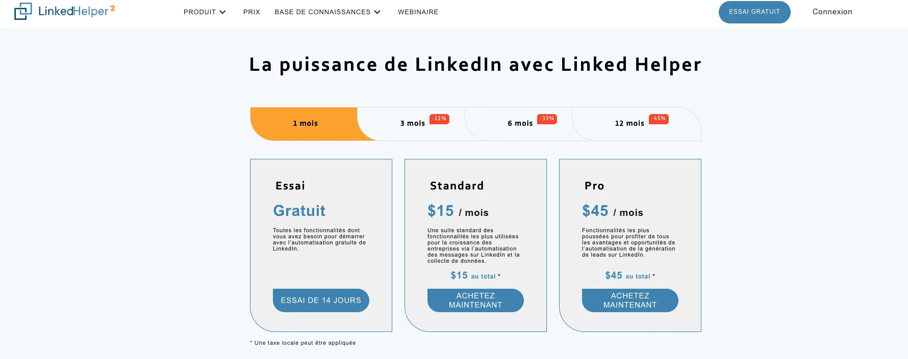 options d'abonnement pour LinkedIn Helper