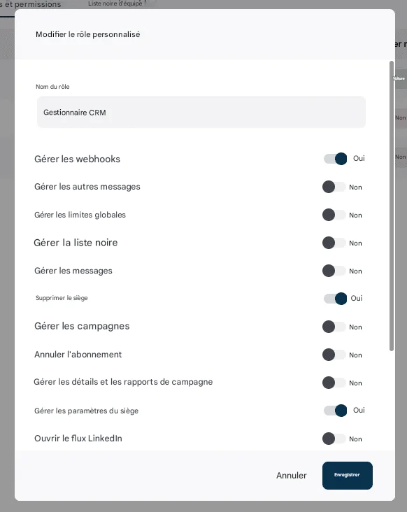 Gérer les permissions team sur LeadIn