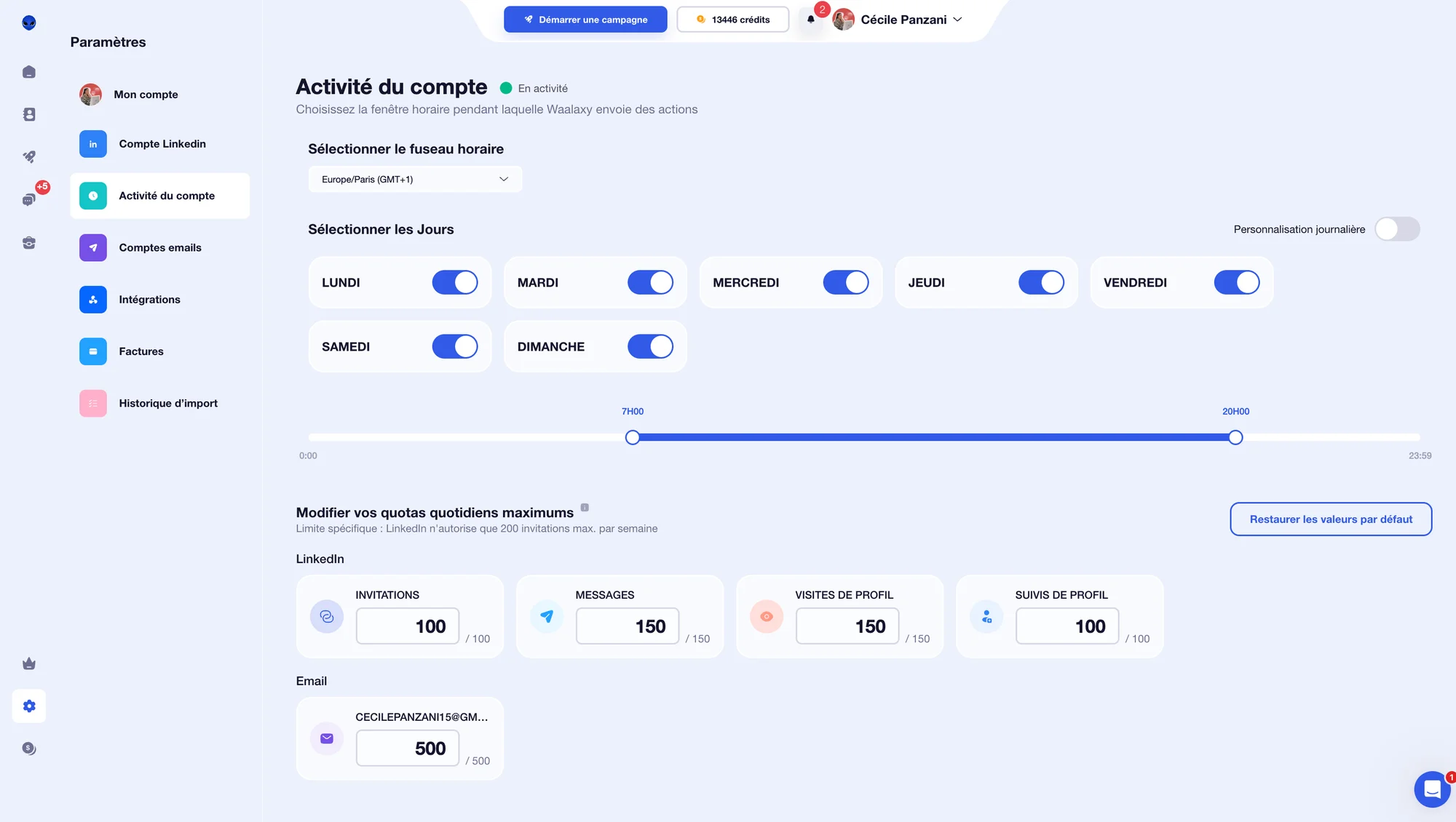 Gestion des quotas Waalaxy