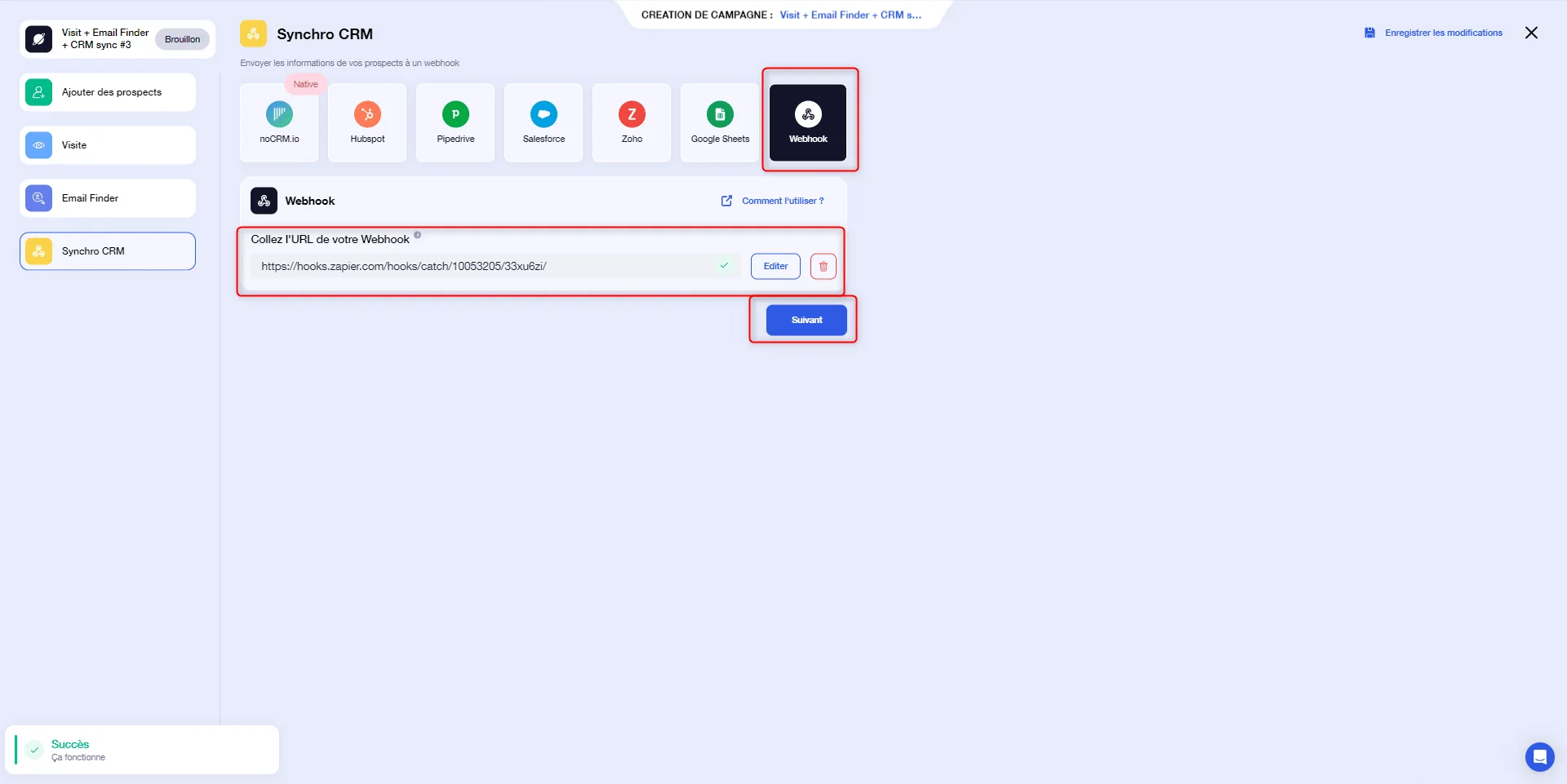 Page d'authentification de l'application CRM, champs pour URL et mot de passe, bouton "Se connecter".