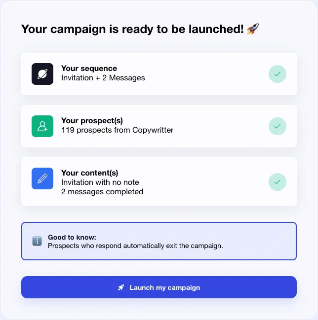 Checklist lancement campagne Waalaxy