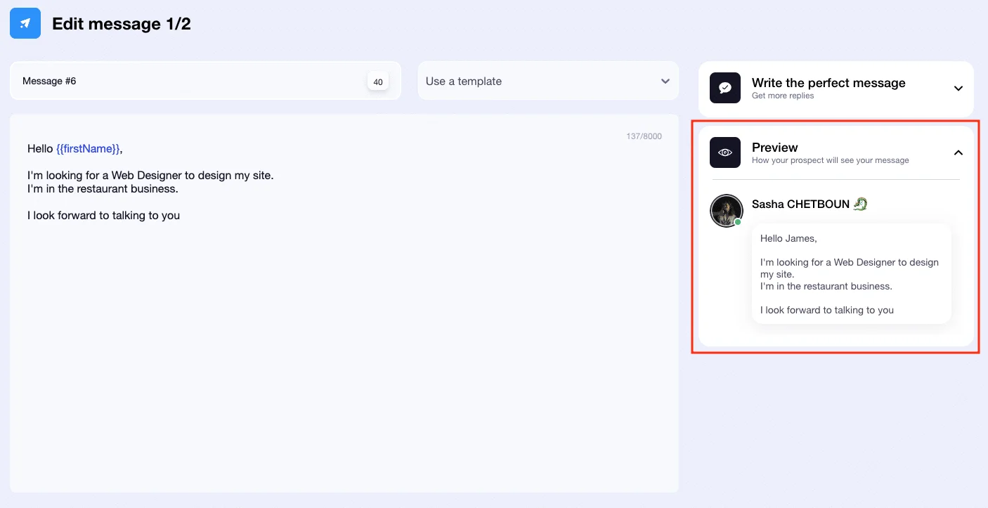 Message prospection restaurant Waalaxy preview