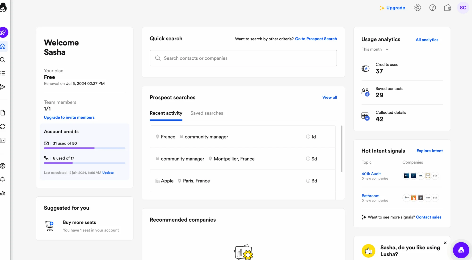 Tableau bord Waalaxy prospection contacts