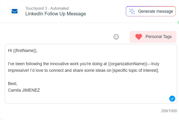 Modèle message suivi LinkedIn automatisé